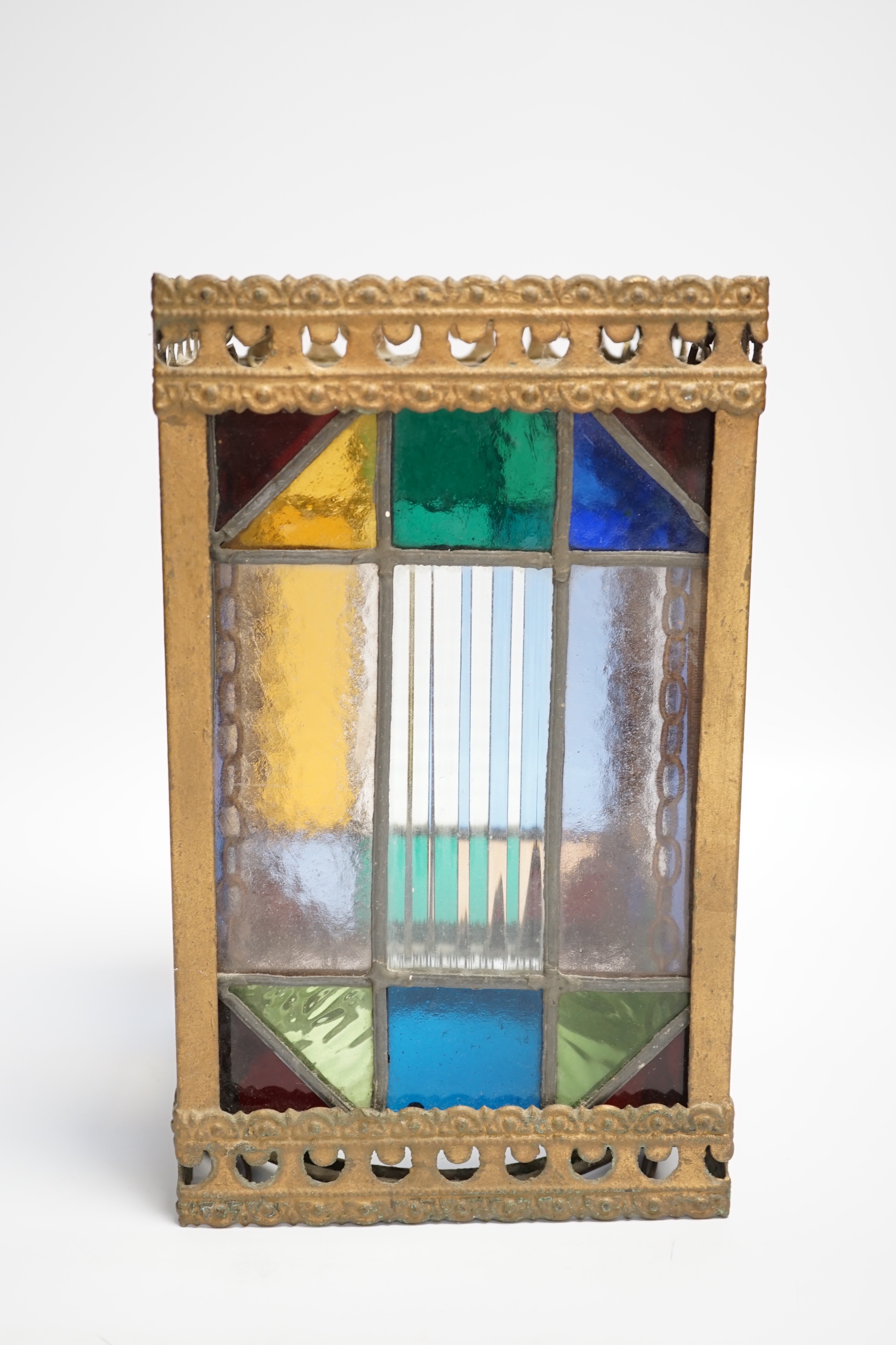 A metal framed leaded glass lantern, 24.5cm high